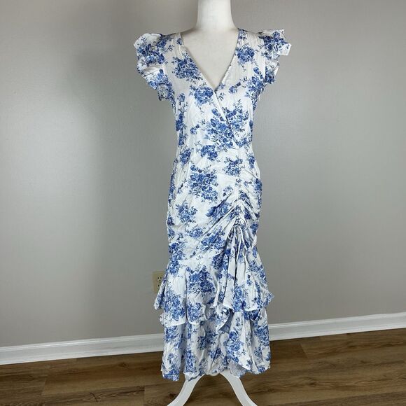 Vici Dresses & Skirts - vici L Floral Blue White Maxi Dress Ruffle Ruched A-line Tiered Event Party Boho